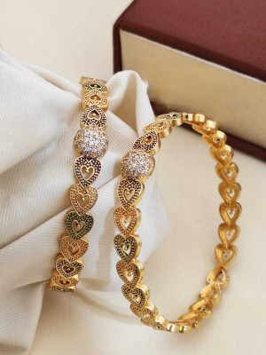 BAVARVA Brass, Copper Diamond Gold-plated Bangle Set(Pack of 2)