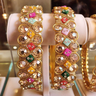 chandrawati collection Alloy Crystal, Rhinestone Gold-plated Bangle Set(Pack of 2)
