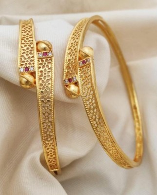 SRbb Brass Cubic Zirconia Gold-plated Bangle Set(Pack of 2)