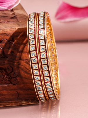 RUBANS Brass Cubic Zirconia Gold-plated Bangle Set(Pack of 2)