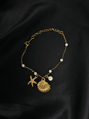 MIUSTOUNE Stainless Steel Pearl Gold-plated Charm Bracelet