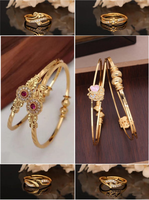 Dressberry Brass Diamond Gold-plated Ring Bangle(Pack of 6)