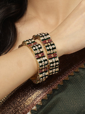 Karatcart Alloy Crystal Gold-plated Bangle Set(Pack of 2)