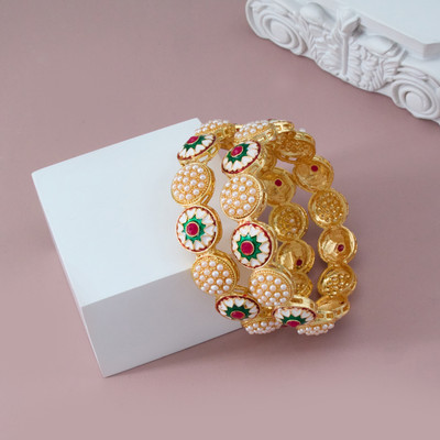 GC PREMIUM JEWELLERY Brass Cubic Zirconia Gold-plated Bangle Set(Pack of 2)