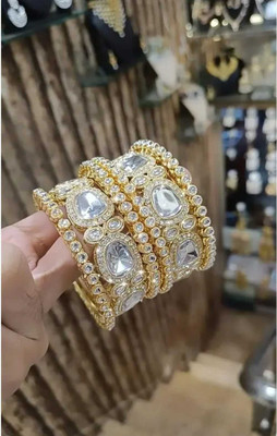jayajwell Alloy Cubic Zirconia Gold-plated Bangle Set(Pack of 6)