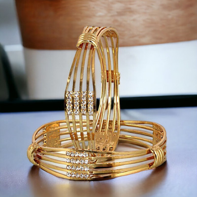 Lucky Jewellery Alloy Cubic Zirconia Gold-plated Bangle Set(Pack of 2)