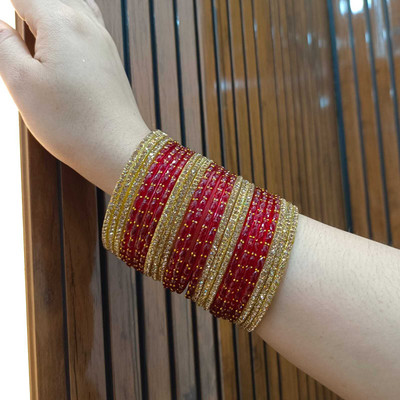 DIVINE GLASS Glass Rhinestone Bangle Set(Pack of 24)
