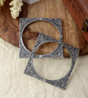 Trinkaura Alloy Silver Coated, Silver Bangle Set(Pack of 2)