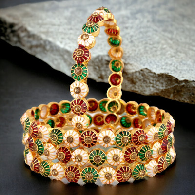 LUCKY JEWELLLERY Copper Cubic Zirconia Gold-plated Bangle Set(Pack of 4)