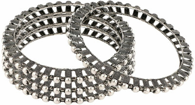 Mode Mania Oxidised Silver Cubic Zirconia Silver Bangle Set(Pack of 4)