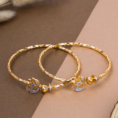 Gemini Creation Brass, Alloy Cubic Zirconia Gold-plated Bangle Set(Pack of 2)