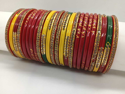 LUCKY SUHAG CHURA Stone, Lac Gold-plated Bangle Set(Pack of 24)