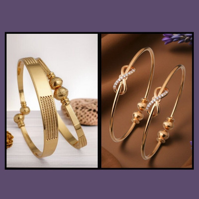 REEWAZIMPERIAL Brass Diamond Gold-plated Bangle Set(Pack of 2)