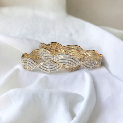 AanyaCentric Brass Cubic Zirconia Gold-plated Bangle Set(Pack of 2)