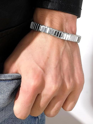 THANU'S CRAFT Steel Black Silver Bracelet(Pack of 2)