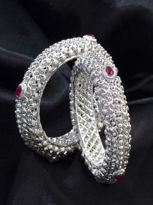House of Pataudi Brass Pearl Silver Bangle Set(Pack of 2)