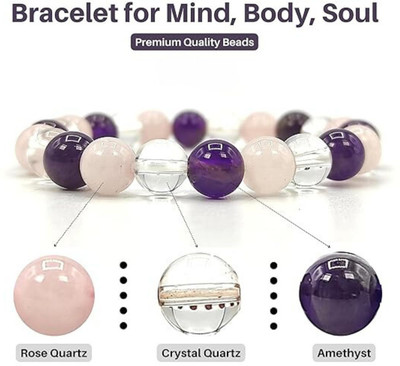GemVastu Stone, Rose Quartz, Amethyst, Clear Quartz Crystal Bracelet