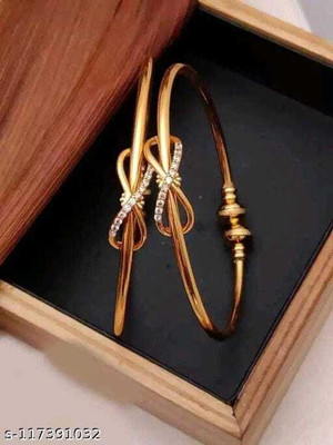Arti creations Brass Cubic Zirconia Gold-plated Bangle Set(Pack of 2)