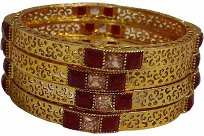 KAMAAKSHI FASHION COLLECTIONS Oxidised Silver Emerald, Ruby Sterling Silver Bangle Set(Pack of 4)