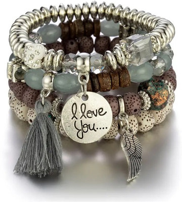 Shining Diva Alloy Crystal Silver Bracelet Set(Pack of 4)