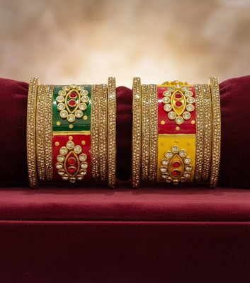 Shareek Alloy Ruby Gold-plated Bangle Set(Pack of 2)