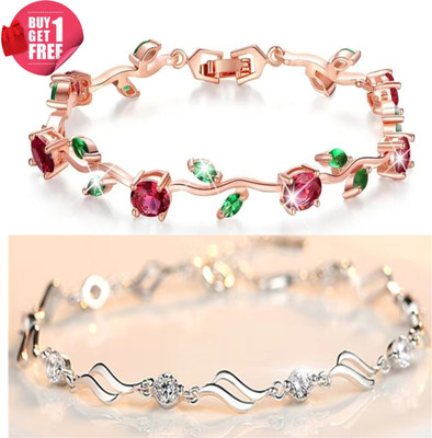 Faizam Collection Alloy Cubic Zirconia Silver Bracelet(Pack of 2)