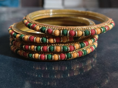 JNC Glass Pearl Bangle(Pack of 4)