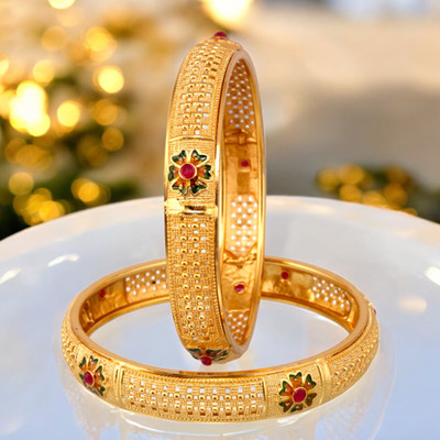 Lucky Jewellery Alloy Gold-plated Bangle Set(Pack of 2)