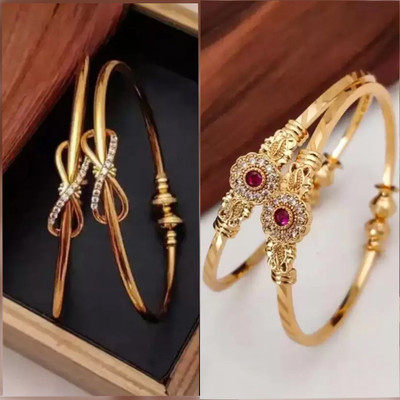 brado jewellery Brass Diamond Gold-plated Bangle(Pack of 2)