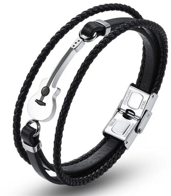 University Trendz Leather Silver Coated Bracelet