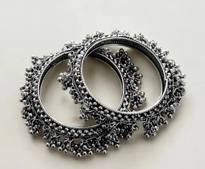 Rudiyana Sterling Silver Black Silver Bangle Set(Pack of 2)