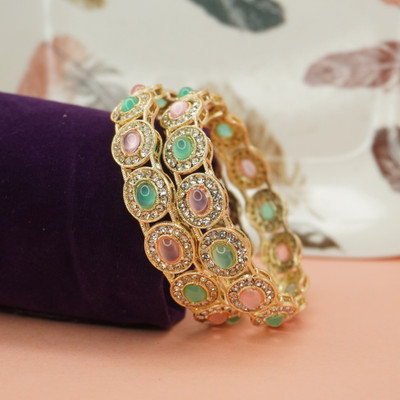 Panini Jewels Alloy Diamond, Crystal, Emerald Gold-plated Bangle(Pack of 2)