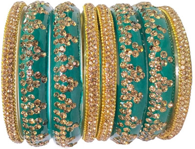 Metamo Glass Cubic Zirconia Gold-plated Bangle Set(Pack of 8)