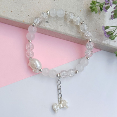 Gupta's Creation Stone, Crystal, Glass Beads, Agate Charm Bracelet