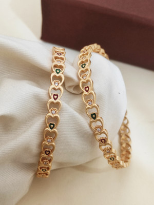 AK Brass Cubic Zirconia, Diamond Gold-plated Bangle Set(Pack of 2)