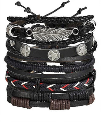 Shining Diva Alloy, Leather Bracelet Set(Pack of 5)