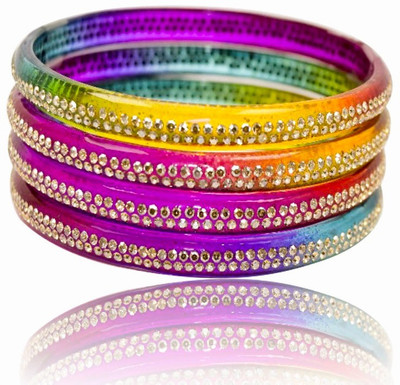 Shahi Pehnawa Glass Cubic Zirconia Bangle Set(Pack of 4)