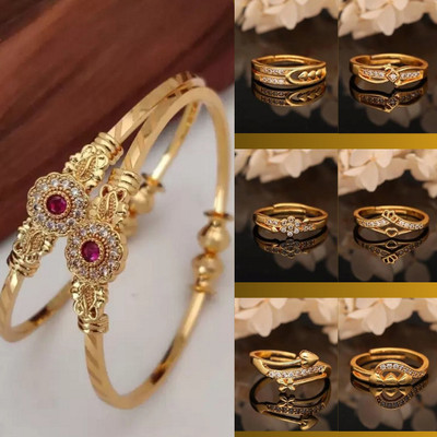 ANOUK Brass Diamond Gold-plated Ring Bangle(Pack of 7)