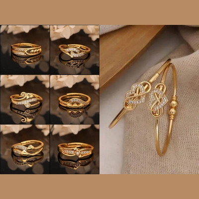 ANOUK Brass Diamond Gold-plated Ring Bangle(Pack of 7)