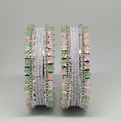 Singh Brother Alloy Cubic Zirconia Silver Bangle Set(Pack of 2)