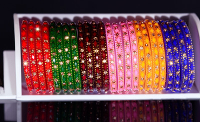 V TRADERS Glass Bangle Set(Pack of 18)