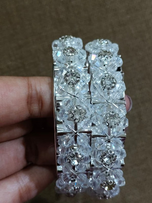 XMUSX Alloy Crystal Silver Bangle Set(Pack of 2)