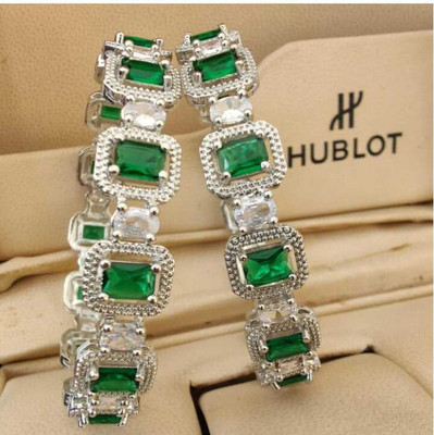 HAPPY GLOW HUB Stone Silver Bangle(Pack of 2)
