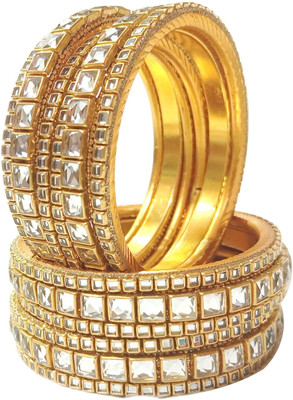 TAE Brass, Stone, Glass Diamond Gold-plated Bangle Set(Pack of 12)