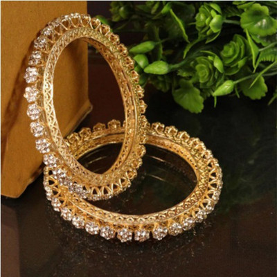 NAVMAV Metal Beads, Cubic Zirconia, Diamond Gold-plated Bangle Set(Pack of 2)