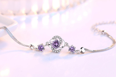 MYKI Stainless Steel Cubic Zirconia Silver Coated Charm Bracelet