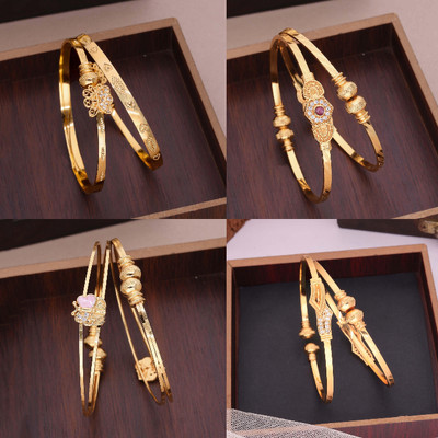 Divastri Brass Diamond Gold-plated Bangle Set(Pack of 4)