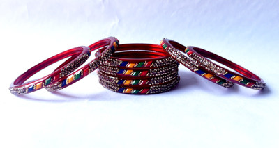 Karaavi Glass Crystal Enamel Bangle Set(Pack of 8)