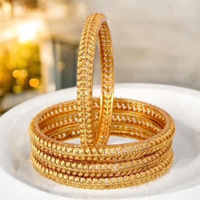 Lucky Jewellery Alloy Gold-plated Bangle Set(Pack of 4)