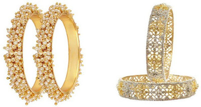 CHURA KING Brass, Alloy Pearl, Cubic Zirconia Gold-plated Bangle Set(Pack of 4)